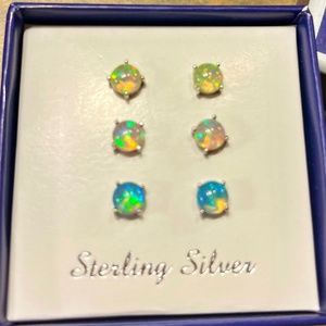 Lab Created Opal Stud earrings sterling silver